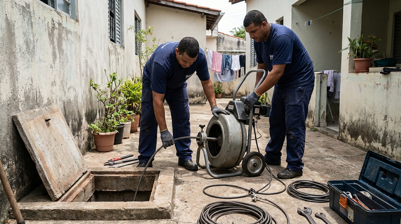 Desentupimento de Coluna Sanitária no Monte, Olinda‑PE